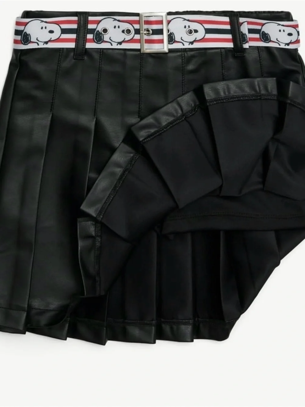 Justice Brand Peanuts Black Faux Leather Pleated Skort - size girls 12-14